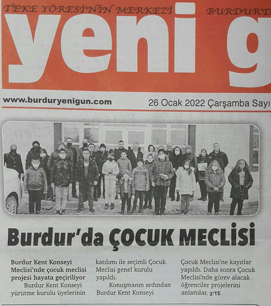 Burdur Yerel Basınında Burdur Kent Konseyi Çocuk Meclisi
